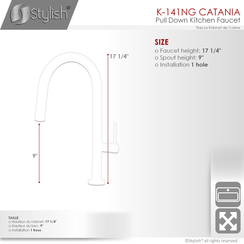 Catania Modern Single Handle Kitchen Faucet, Noir mat / Or