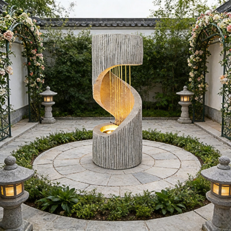Weather Resistant Sculptural Fountain with Lights