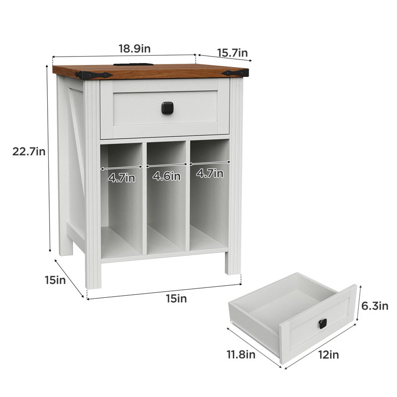 Night Stand Set 2 With Charging Station, White, Individual