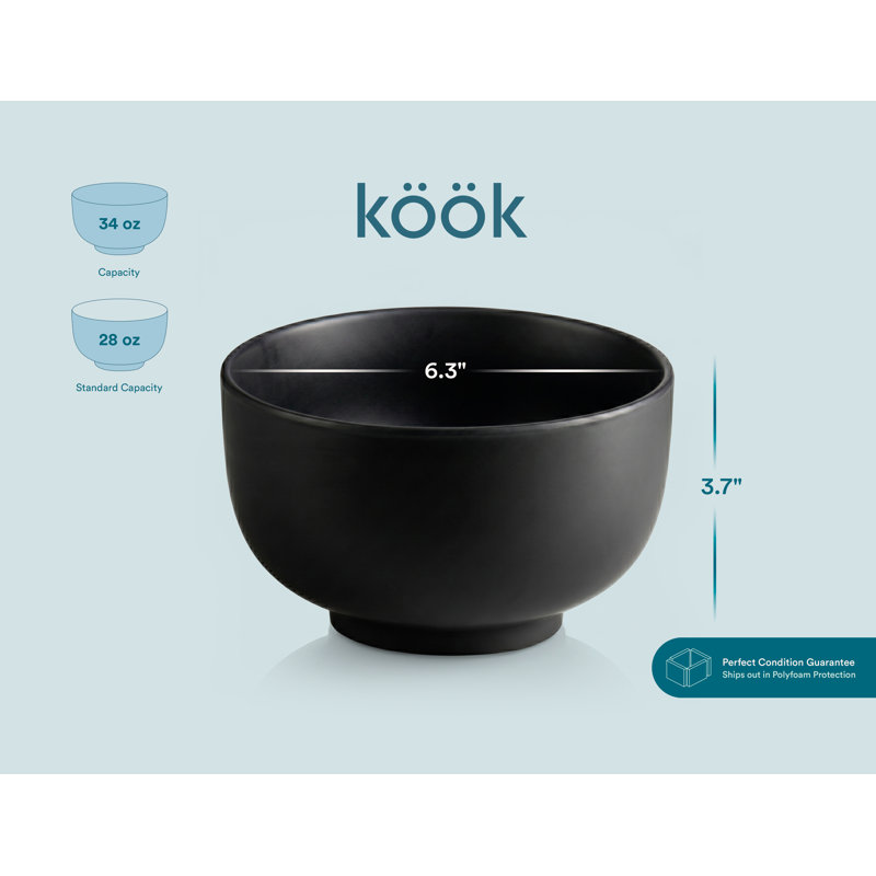 34 oz. Ceramic Japanese Noodle Bowl Set, Black/Black