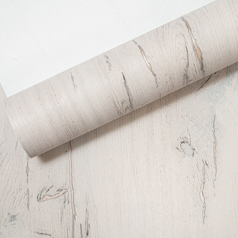 Mayne Brown Wood Textured Metallic Finish Wallpaper 10m x 53cm Roll, Grey
