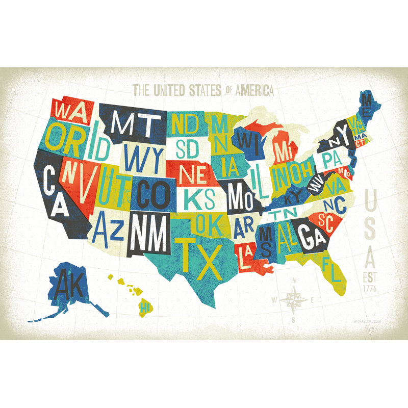 Letterpress USA Map by Michael Mullan - Wrapped Canvas Print, 81cm H x 122cm W