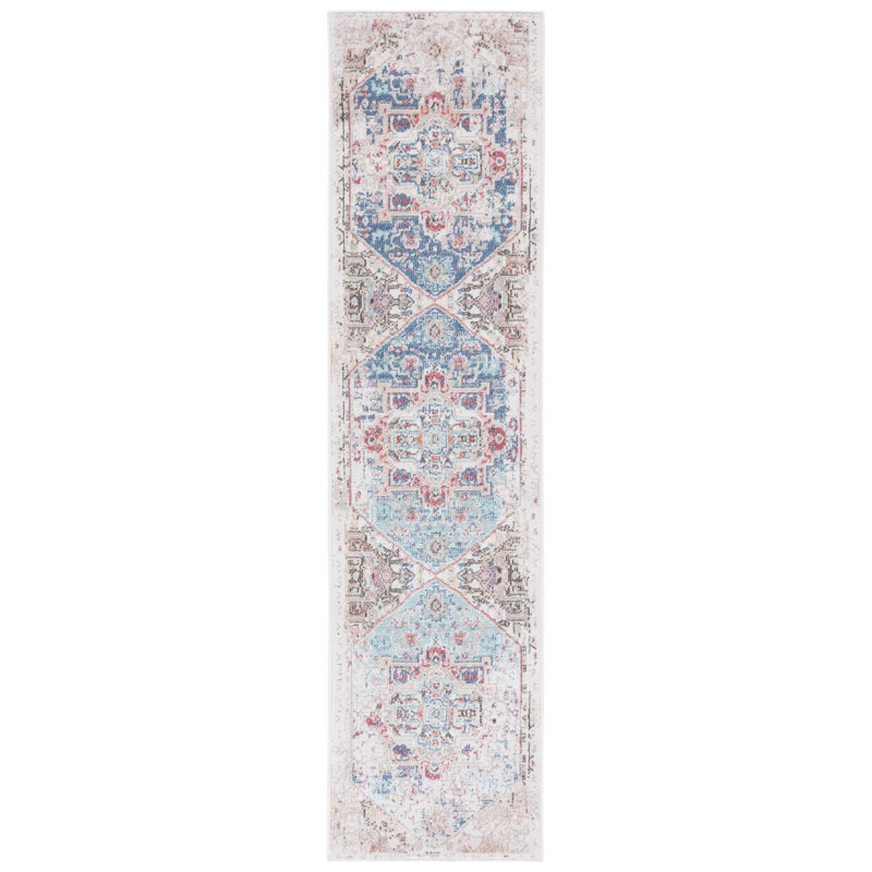 Tapis ivoire / bleu Southwestern, Tapis de couloir 2 pi 2 po x 9 pi