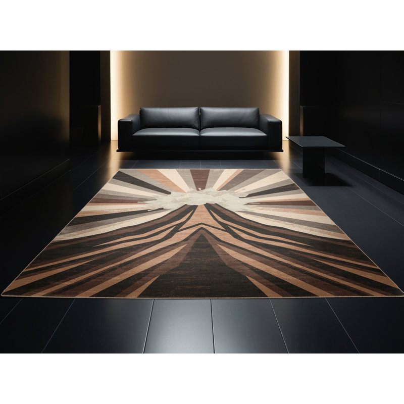 Tapis doux et moelleux à motif éclectique brun et beige, Carré 4 pi