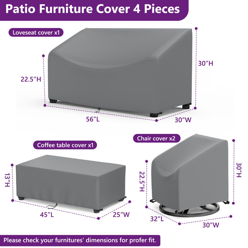 Outdoor Furniture Cover Waterproof Patio Furniture Set Covers for 4 Piece Outdoor Conversation Set, Gray