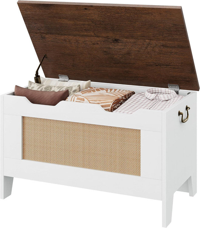 Storage Chest, 24.8 inch Toy Chest With Lids, Wood Toy Organizer Box With Safety Hinge, Entryway Storage Trunk Bench, Supports 350 Lbs, for Living Room, Playroom