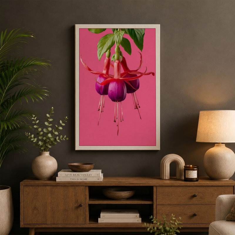 Fuchsia Bloom Botanical 1 Piece Wrapped Canvas Wall Art, 30x20 - 76.2 x 50.8 cm, White Border