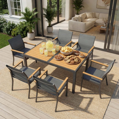 Ensemble de salle à manger de patio en aluminium 7 pièces avec chaises en textilène