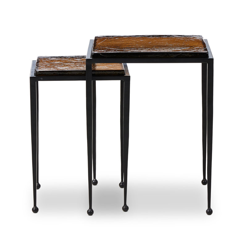 Dalston Glass Nesting End Table, Amber Cast Glass
