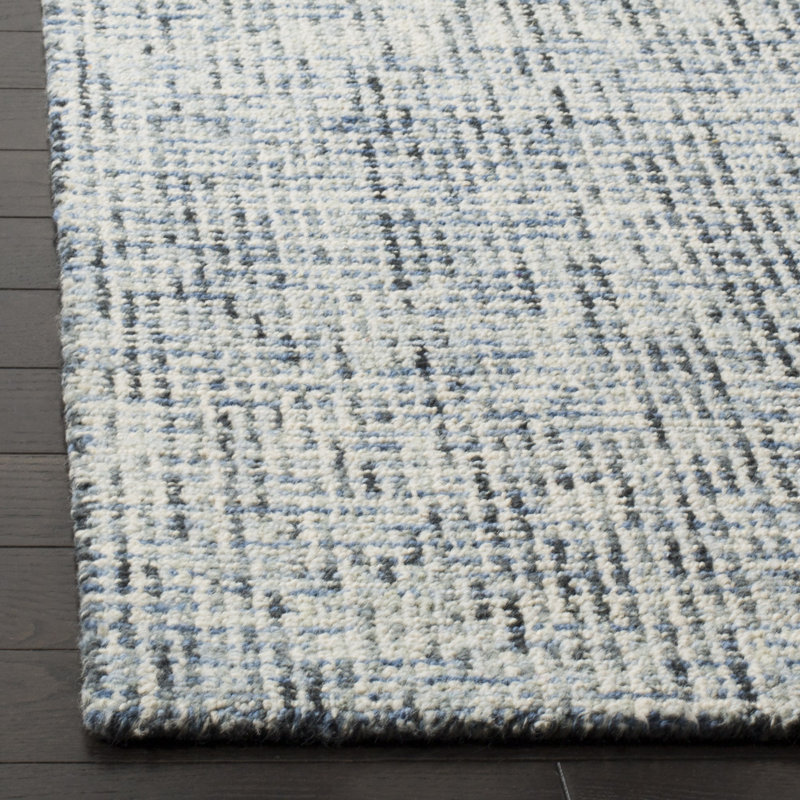 Tapis bleu / gris anthracite en laine touffeté à la main, Tapis de couloir 2 pi 3 po x 12 pi