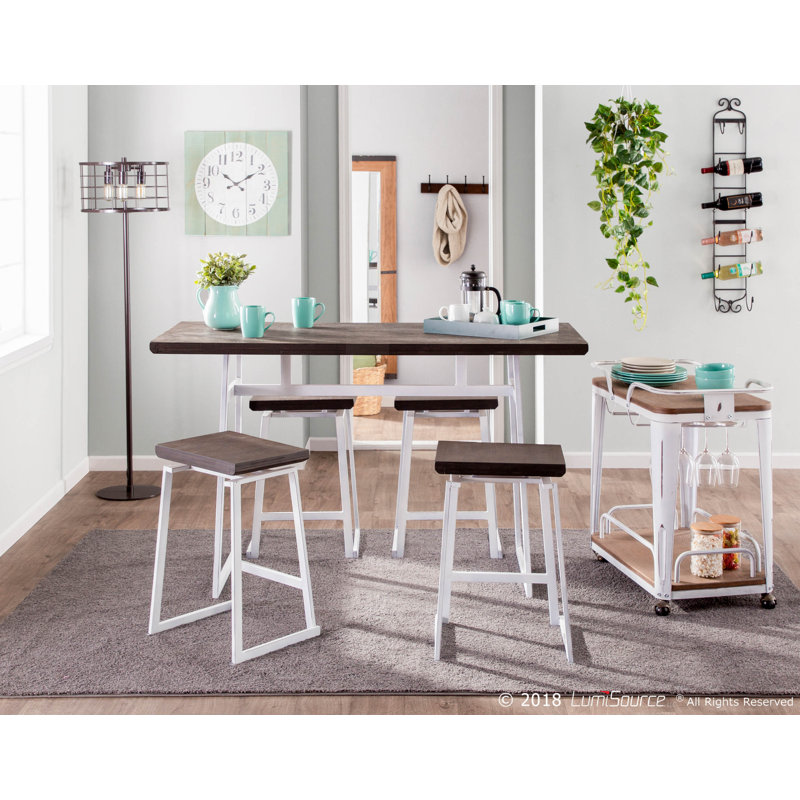 Avenell Counter Stool with Metal Frame, Vintage White/Espresso
