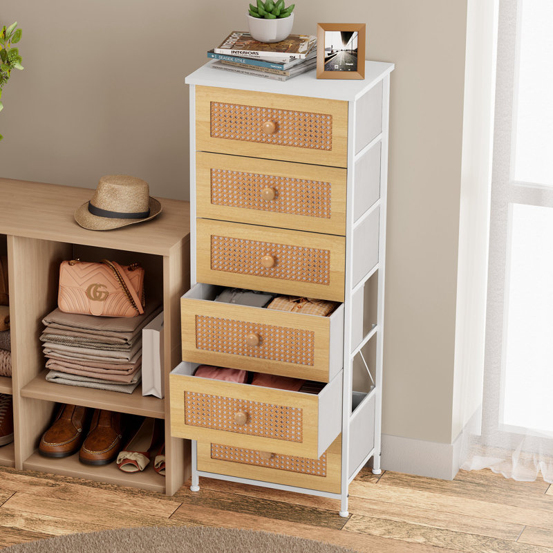 Commode en tissu à 6 tiroirs Annyka, Blanc/naturel
