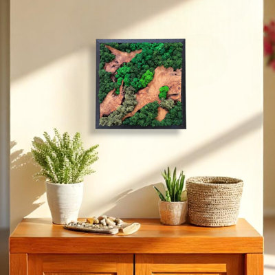 Natural Cedar Wood & Preserved Moss Wall Art - Handcrafted Square Décor