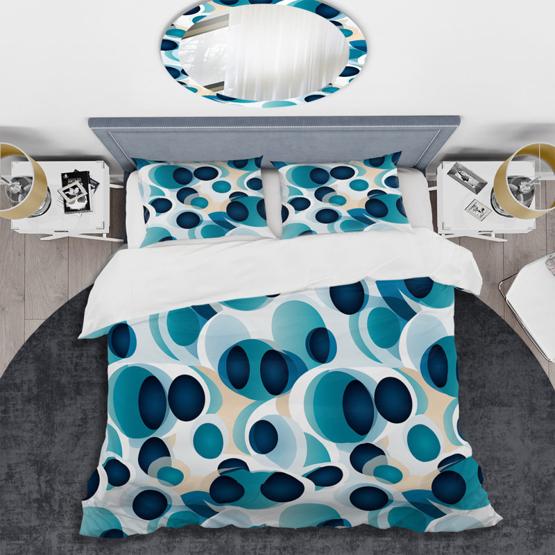 Ensemble de housse de couette géométrique Minimalist Cobalt Blue Circles Geometry I