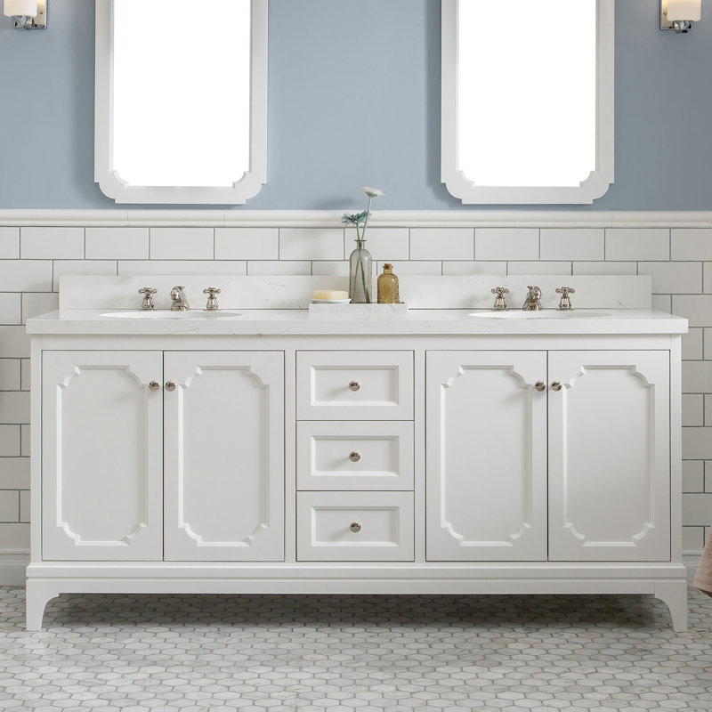 Ensemble de meuble-lavabo double 72 po Bernardo, Quartz de Carrare, Blanc pur