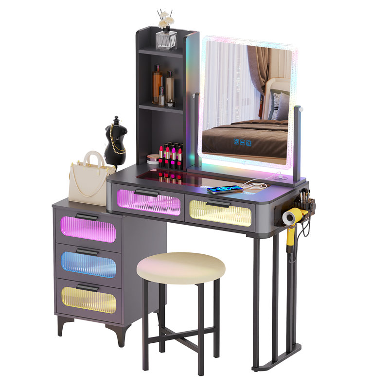 Jahsun Makeup Vanity with LED Light, Gray/Black