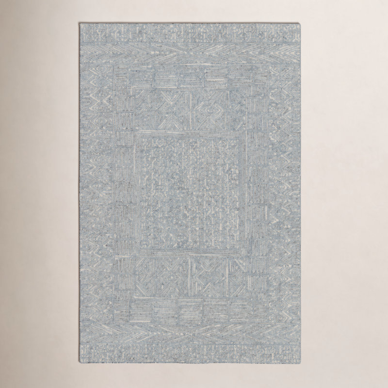 Geometric Area Rug in Blue/Cream, Rectangle 12' x 15'