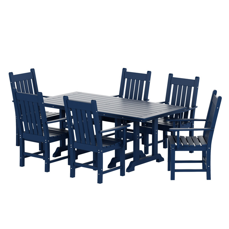 Laguna 6 - Person Patio Dining Set with Rectangular Table, Navy Blue