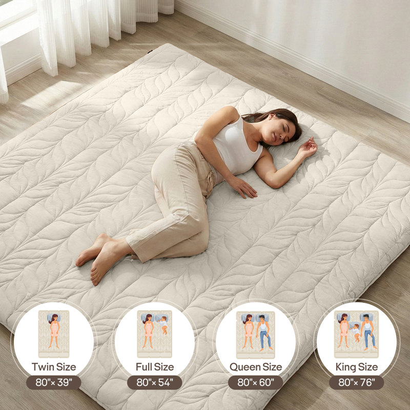  Japanese Floor Mattress Futon Mattress Twin Size, 4" Thicken Roll Up Tatami Mat 100% Cotton Washable Cover, Portable & Foldable Floor Bed Mattress for Sleeping, Dormitory, Adult Kids, Khaki