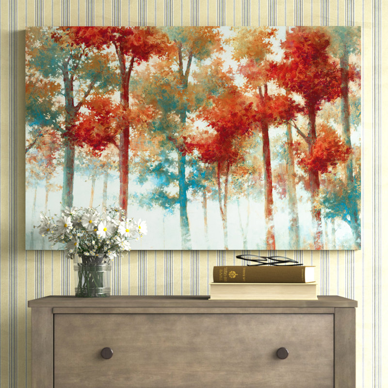 " Red And Blue Forest ", 24" H x 36" W