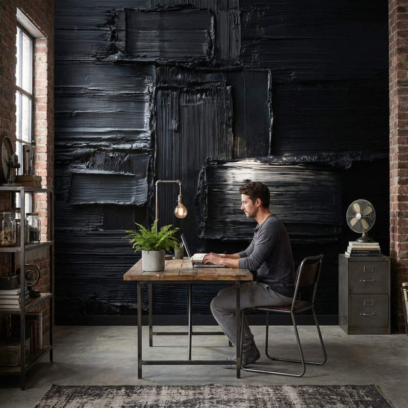 Papier peint abstrait noir avec décoration murale moderne abstrait, Textured Non-Pasted, 100 po x 96 po