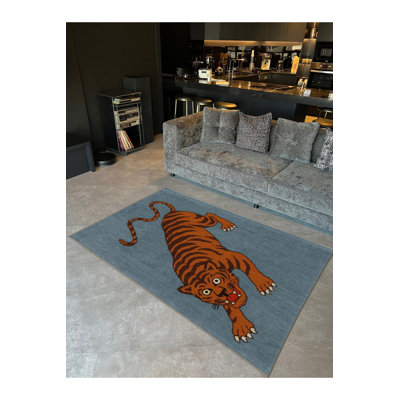 Tapis gris tissé à imprimé tigre Mosso
