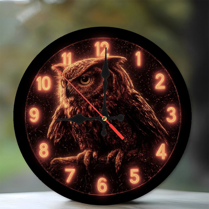 Chouette sur chiffres d'horloge lumineux