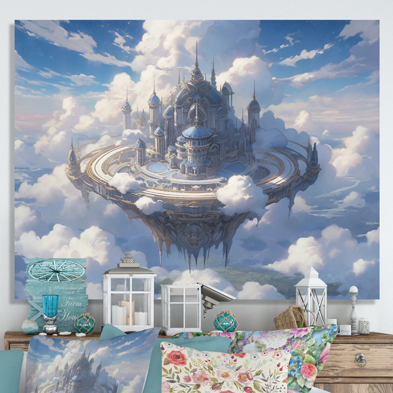 Château dans les nuages II sur toile, Toile tendue, H 24 po x l 32 po x P 1 po
