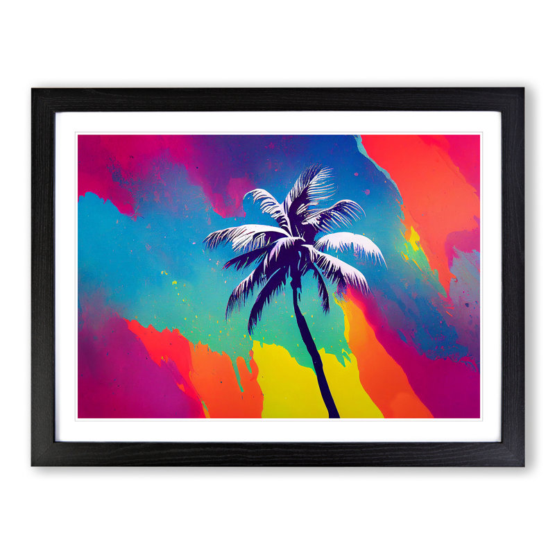 Colourful Palm Tree - Single Picture Frame Painting, Black Framed, 25cm H x 34cm W x 2cm D