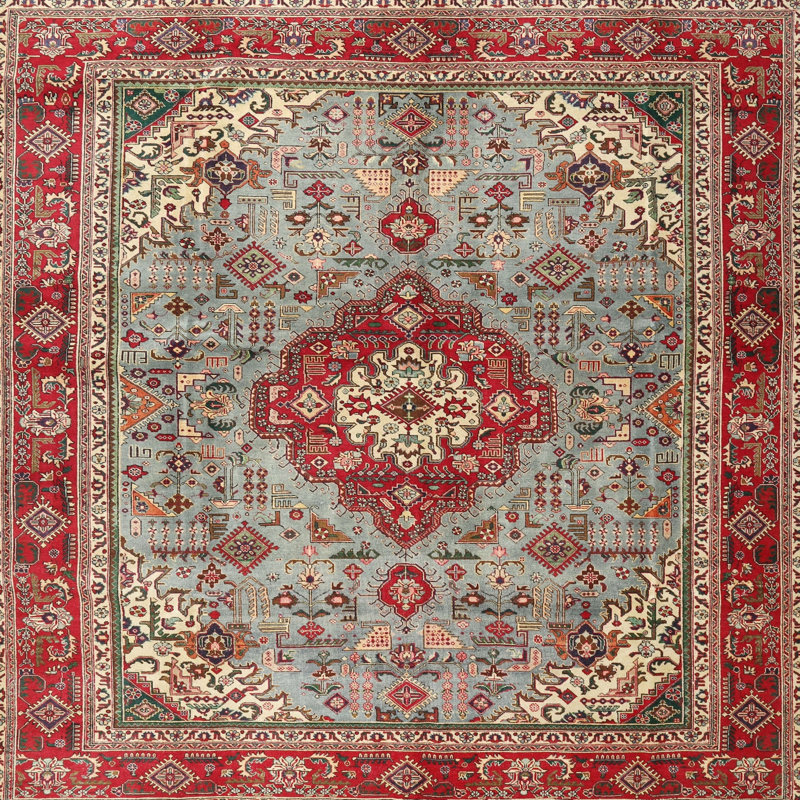 Tapis traditionnel rouge / beige / noir, Carré 5 pi