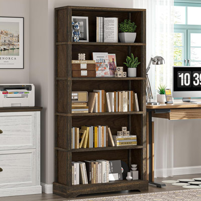 Bibliothèque à 5 tablettes en bois, bibliothèque de 65 pouces de hauteur avec rangement, bibliothèque de présentation au sol, pour le bureau de la chambre à coucher du salon