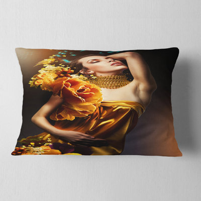 Woman in Yellow Dress – Street Art Printed Throw Pillow