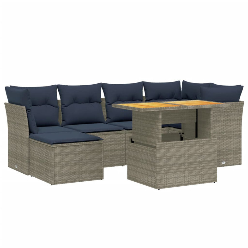 Ensemble de canapé de patio 7 pièces avec coussins en rotin de polyester, Gris, Bleu