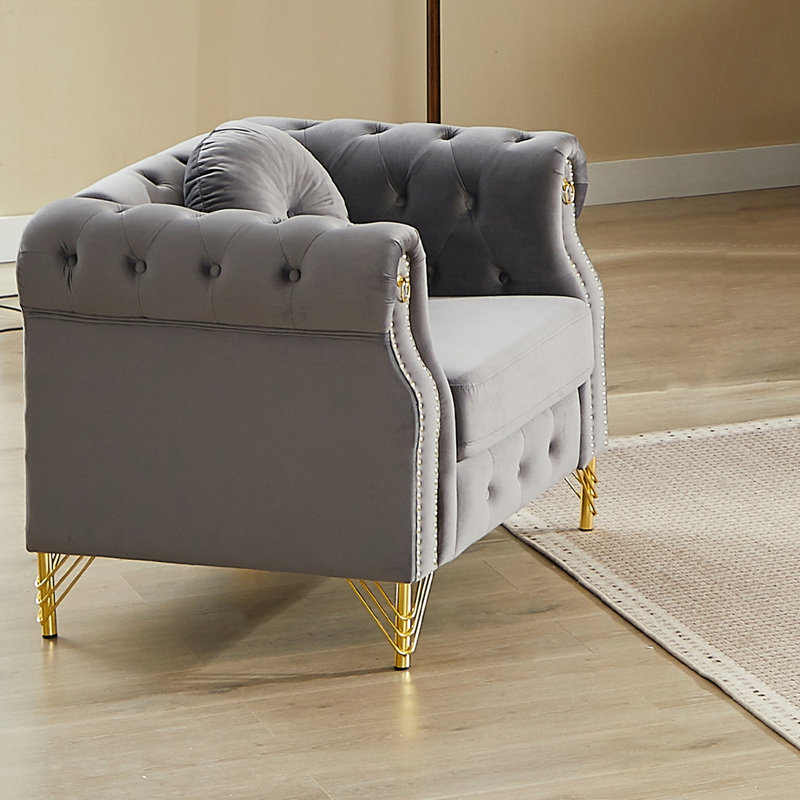 Canapé Chesterfield en velours avec coussins ronds, Grey