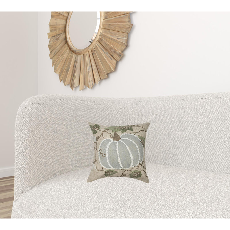 Pumpkin And Vines Crewel Embroidered Fall Pillow, 14 By 14-Inch