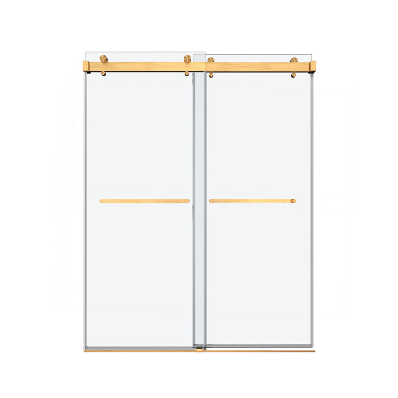 Porte de douche coulissante double sans cadre de 50 à 54 po x H 76 po avec verre transparent de 3/8 po (10 mm), Or brossé