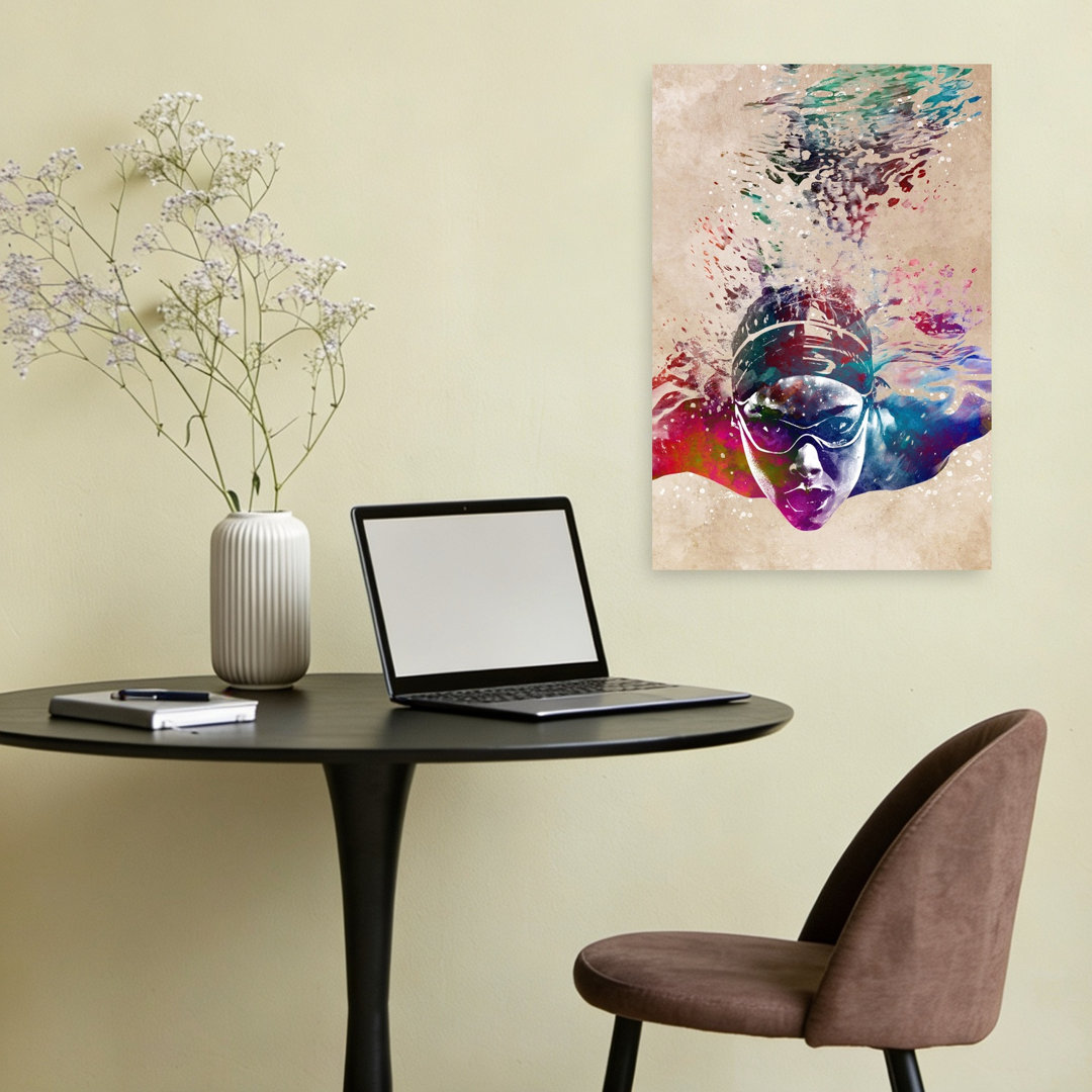 Vibrant Underwater Swimmer Contemporary Dolphin Wall Art Print