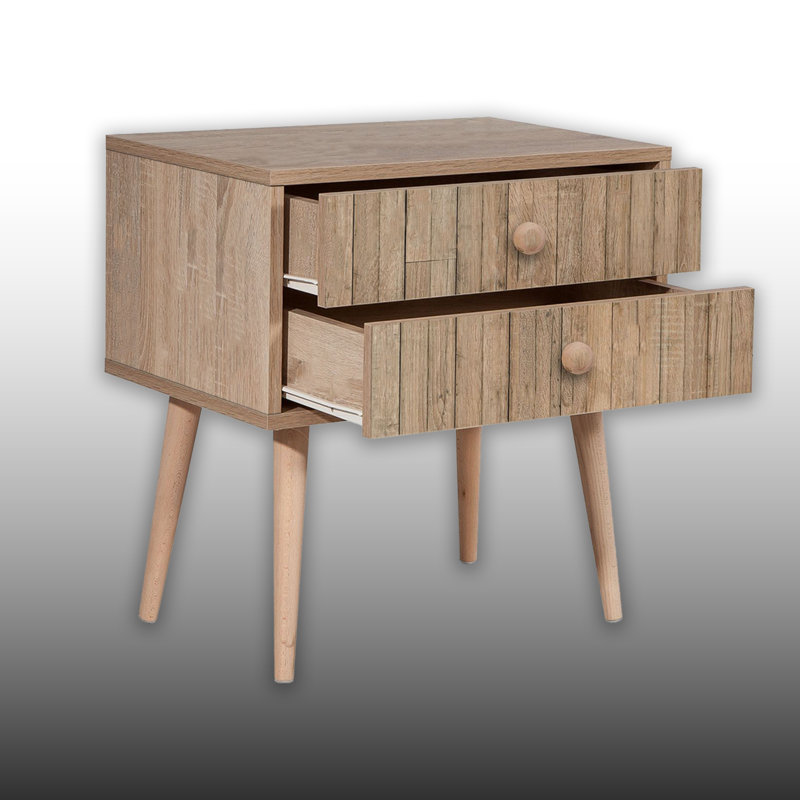 2 Drawers Hornbeam Legs Nightstand