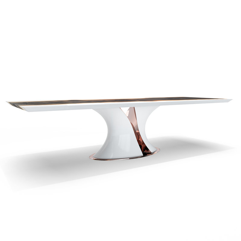 Melanios Walnut Wood Dining Table, White, White/Copper, 29.5"H x 120"L x 48"W