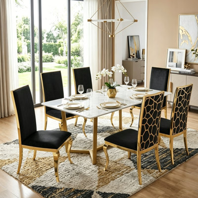 Modern Velvet Dining Chairs, Set of 2 Luxury  High Back Kitchen Chairs with Mirror Gold Stainlees Steel Legs for Dining Room & Office