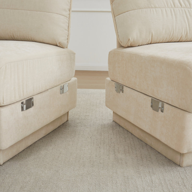 Canapé à assise profonde avec repose-pieds mobiles, Beige crème