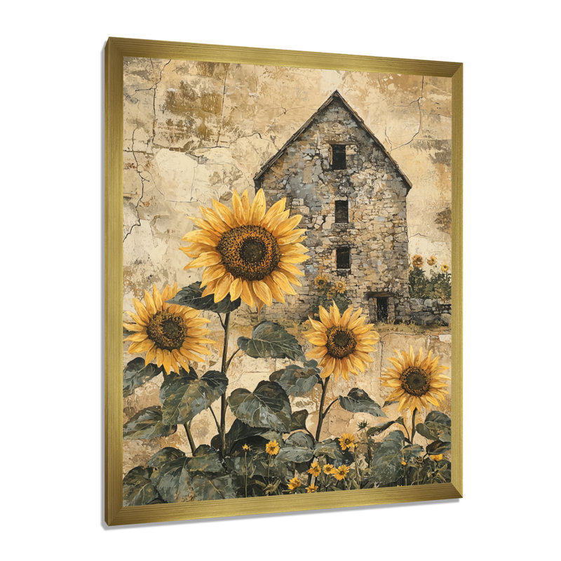Drevion - Floral Wall Art, H 20 po x l 12 po, Reproduction encadrée d'une seule photo, Doré