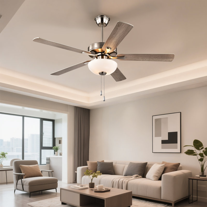 Ventilateur de plafond 52 po Amantha, Nickel brossé avec argent / bois patiné gris