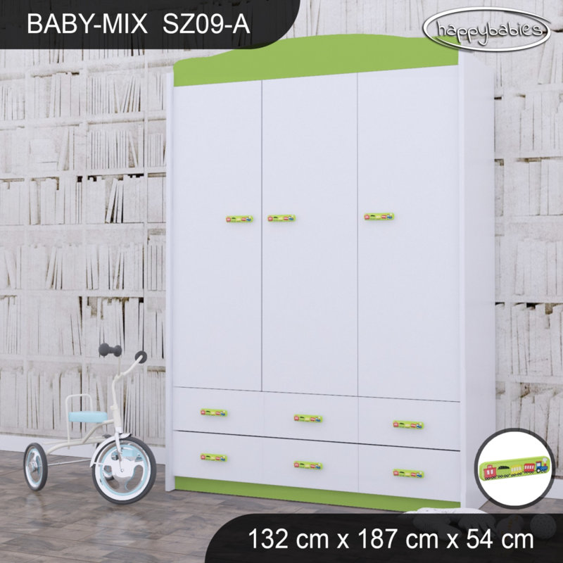 Baby 3 Door Wardrobe, Green/White/Green