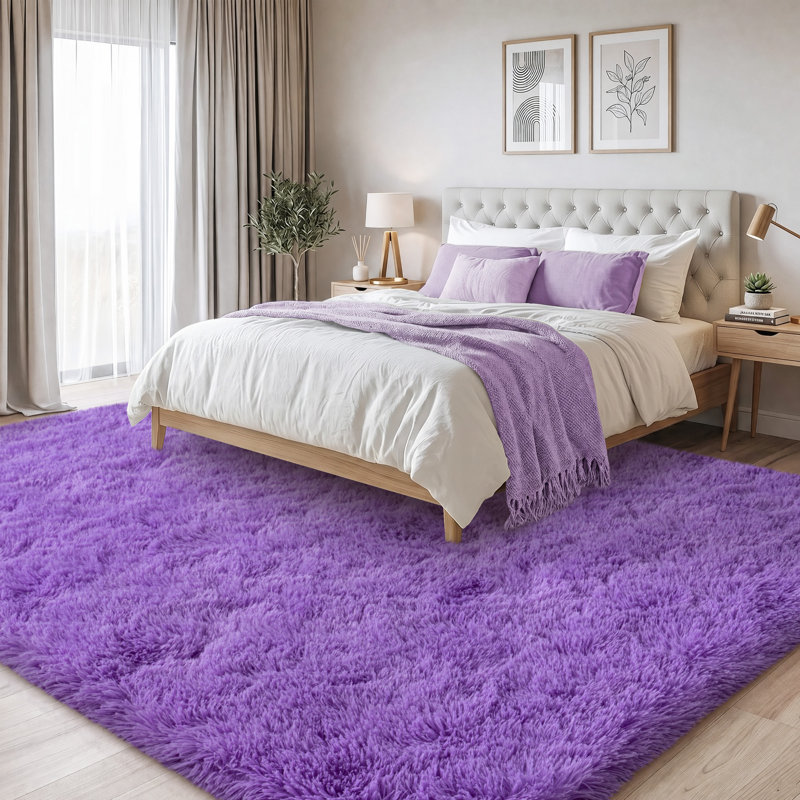 Solid Rug Soft Fluffy Purple Indoor Area Rug for Living Room Bedroom Nursery Kids Room, Rectangle 6' x 9', Purple