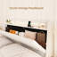 Grand lit plateforme tapissier en velours avec DEL, tête de lit avec rangement, éclairage à DEL flottant beige, caché