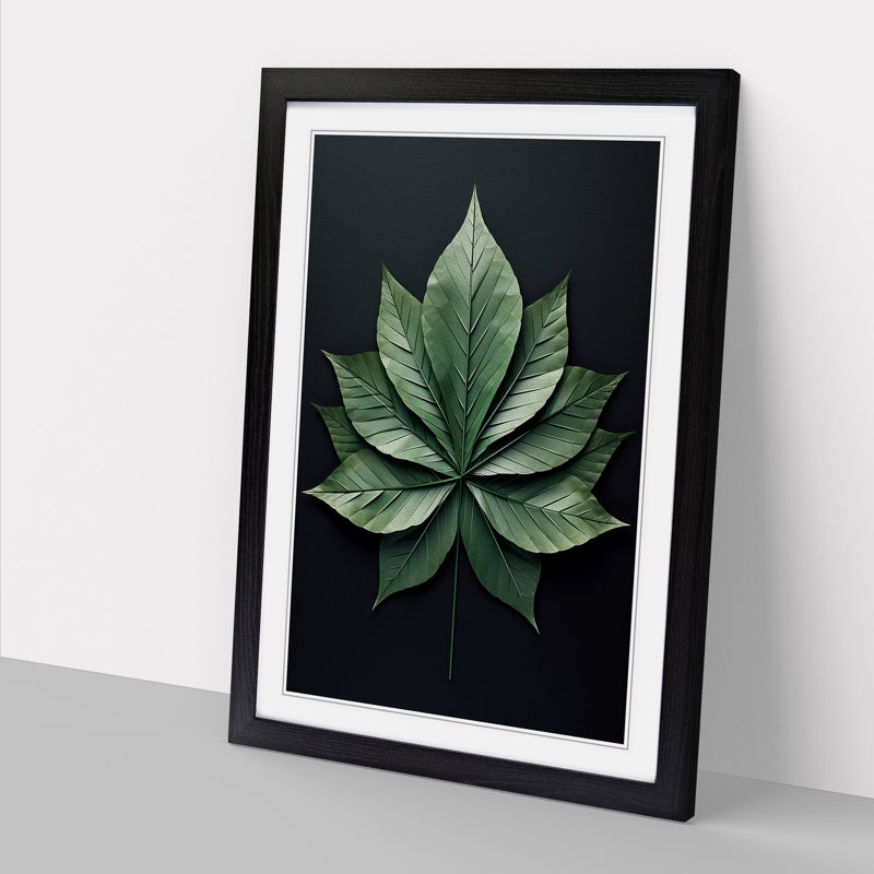 Leaf Geometric - Single Picture Frame Print on Wood, 34cm H x 25cm W x 2cm D, Black Framed
