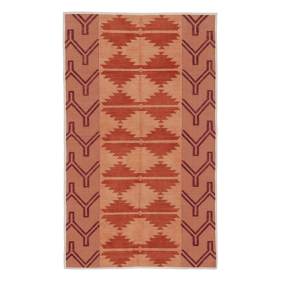 Rug & Kilim’S Indian Dhurrie Rug In Brick Red And Orange Geometric Pattern