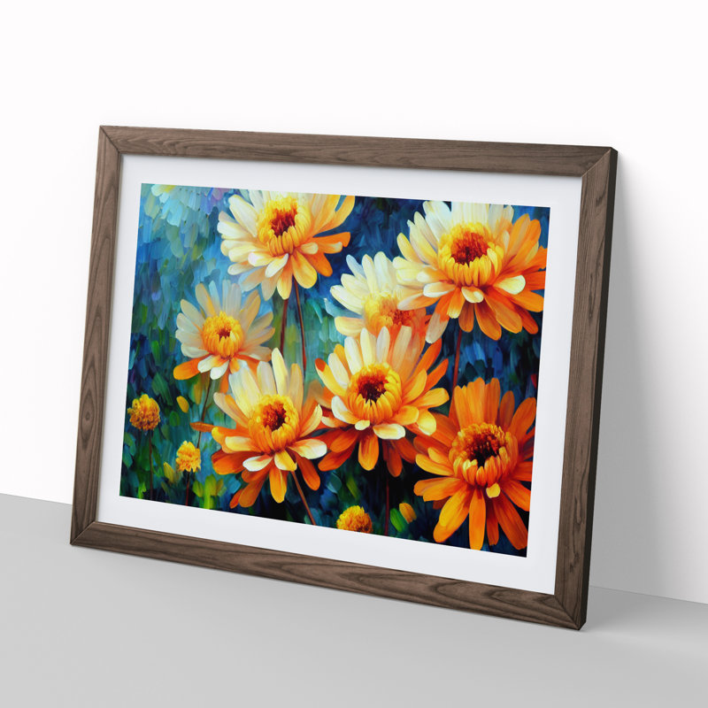 Chrysanthemum Flowers Vol.3 - Framed Print, 46cm H x 64cm W x 2cm D, Walnut