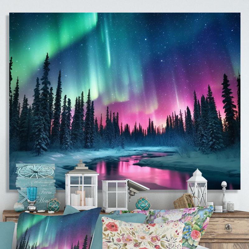 Northern Lights In Alaska II - Alaska, art mural, H 34 po x l 44 po x P 1,5 po, Toile tendue